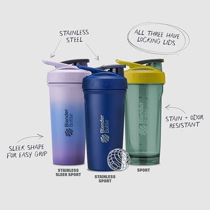 BlenderBottle Sport Shaker Bottle with Wire Whisk, 24-Ounce, Purple – Protein Shakes & Hydration for Athletes & Fitness Enthusiasts, Easy Mixing, Durable & Lightweight, Lockable Lid