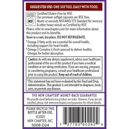 New Chapter Omega-3 Complex, 1000mg Softgels, Fish Oil Supplement Wild Alaskan Salmon for Heart, Brain, Eye, Joint & Skin Health Support - 30 Count