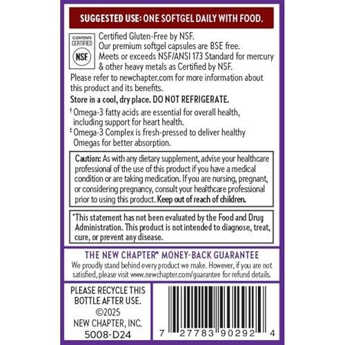 New Chapter Omega-3 Complex, 1000mg Softgels, Fish Oil Supplement Wild Alaskan Salmon for Heart, Brain, Eye, Joint & Skin Health Support - 30 Count - görsel 16