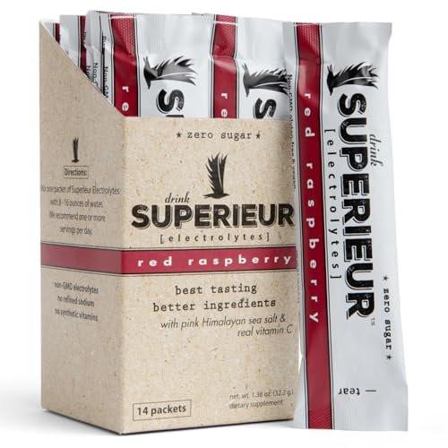 Superieur Electrolyte Powder Packets - Vegan Electrolyte Hydration Powder w/Sea Minerals - Keto Friendly, Non-GMO, Zero Sugar Electrolyte Supplement - Healthy Sports Drink - Raspberry (14 Packets) - görsel 4