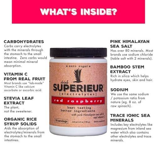 Superieur Electrolyte Powder Packets - Vegan Electrolyte Hydration Powder w/Sea Minerals - Keto Friendly, Non-GMO, Zero Sugar Electrolyte Supplement - Healthy Sports Drink - Raspberry (14 Packets) - görsel 7