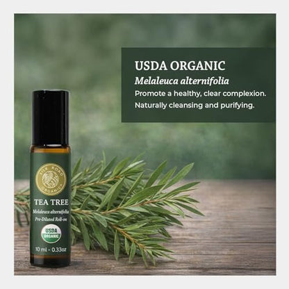 Silk Road Organic Tea Tree Essential Oil Roll On for Healthy Clear Skin, Nail Care & Foot Care - 100% Pure USDA Certified 10 ml Roller