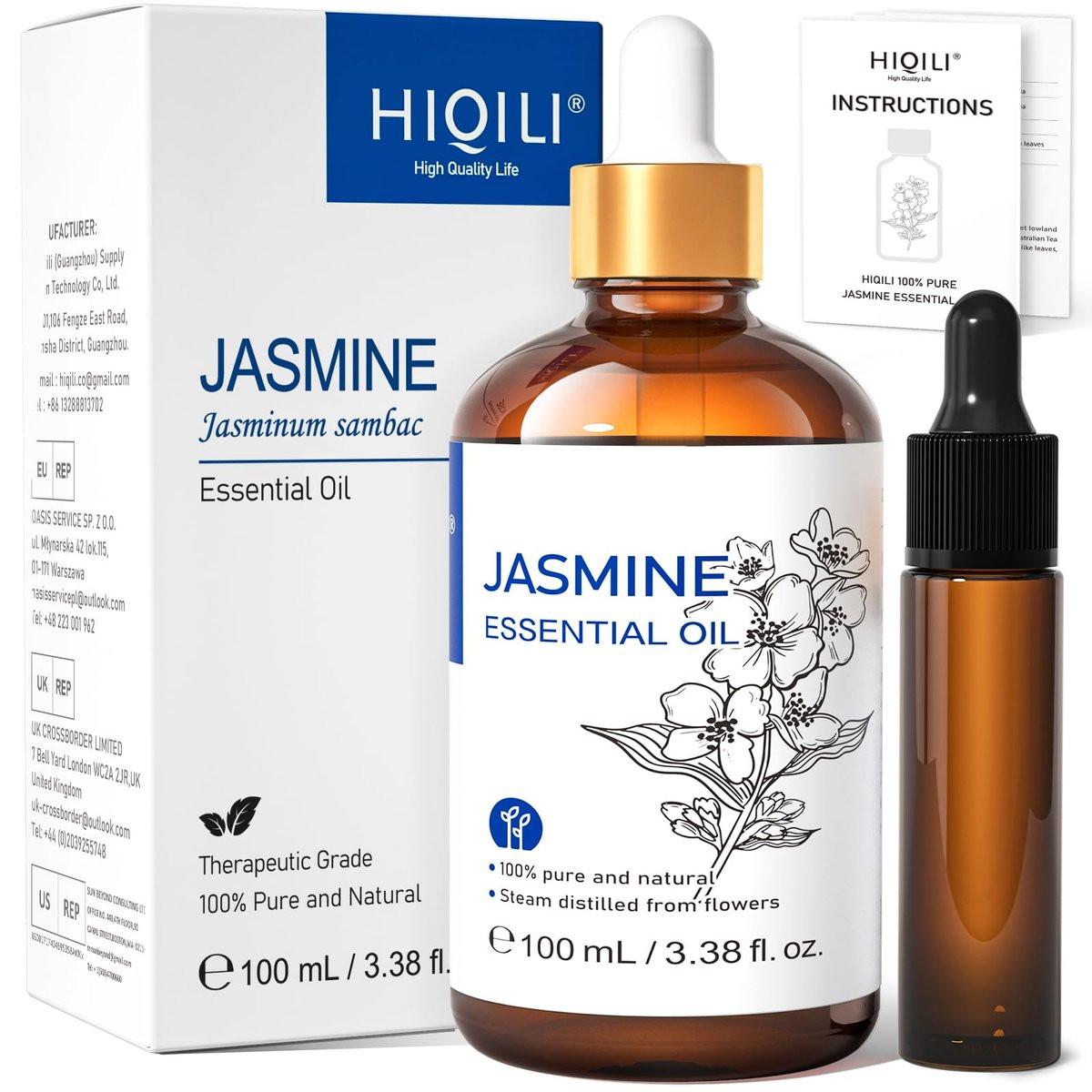 HIQILI Jasmine Essential Oil, Pure & Natural Jasmine Oil for Diffuser, Perfume, Shampoo, Aromatherapy - 3.8 Fl Oz / 100 ML - görsel 1