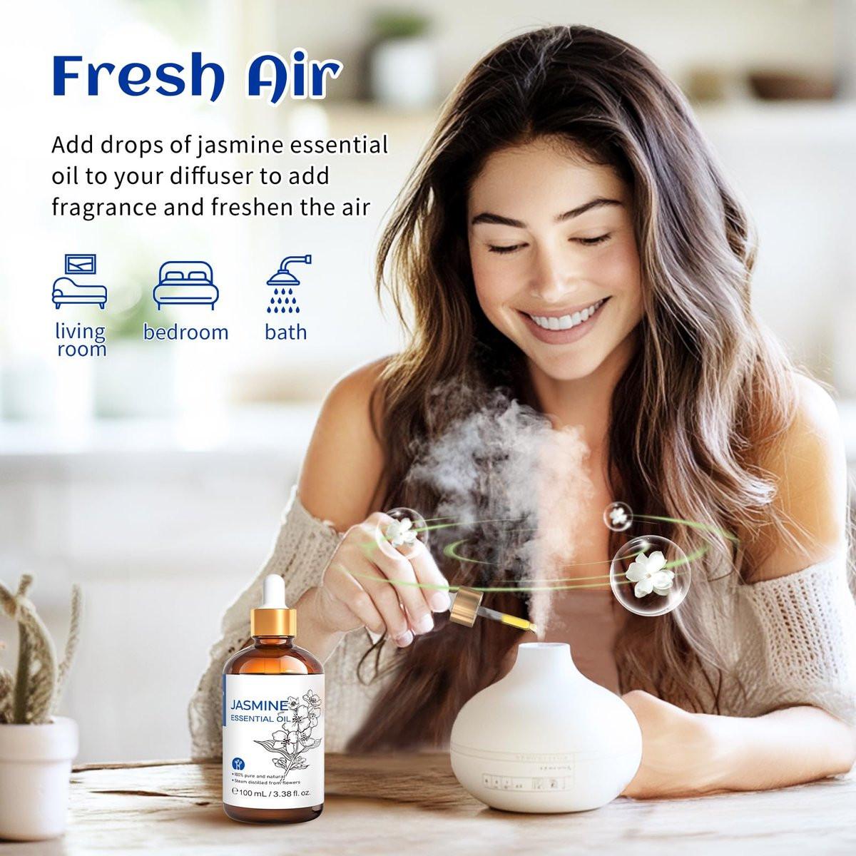 HIQILI Jasmine Essential Oil, Pure & Natural Jasmine Oil for Diffuser, Perfume, Shampoo, Aromatherapy - 3.8 Fl Oz / 100 ML - görsel 3
