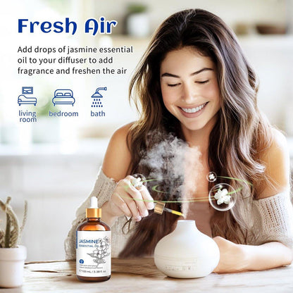 HIQILI Jasmine Essential Oil, Pure & Natural Jasmine Oil for Diffuser, Perfume, Shampoo, Aromatherapy - 3.8 Fl Oz / 100 ML