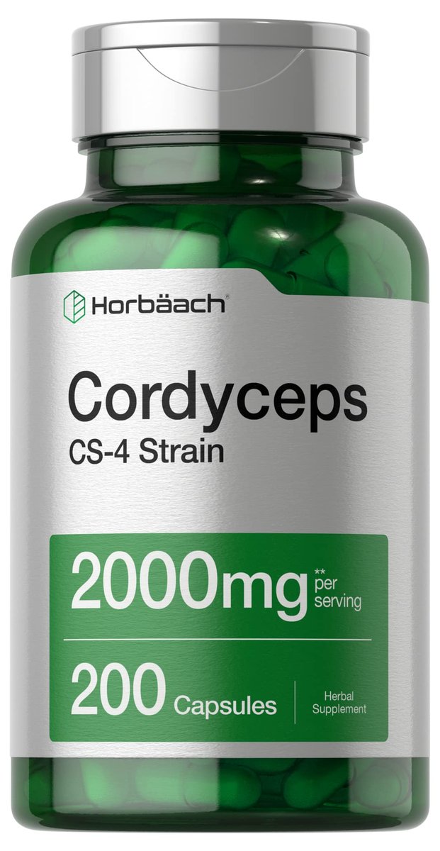 Horbäach Cordyceps Mushroom Capsules | 200 Count | CS-4 Strain | Non-GMO and Gluten Free Herbal Supplement - görsel 1