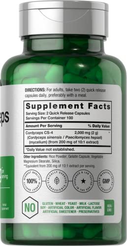 Horbäach Cordyceps Mushroom Capsules | 200 Count | CS-4 Strain | Non-GMO and Gluten Free Herbal Supplement - görsel 4