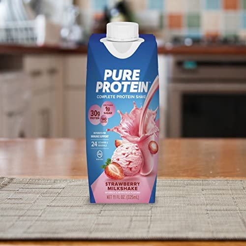 Pure Protein Strawberry Protein Shake, 30g Complete Protein, Ready to Drink and Keto-Friendly, Vitamins A, C, D, and E plus Zinc to Support Immune Health, 11oz Bottles, 12 Pack - görsel 4