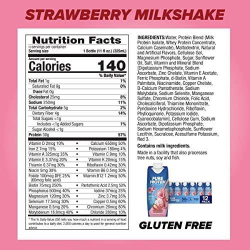 Pure Protein Strawberry Protein Shake, 30g Complete Protein, Ready to Drink and Keto-Friendly, Vitamins A, C, D, and E plus Zinc to Support Immune Health, 11oz Bottles, 12 Pack - görsel 6