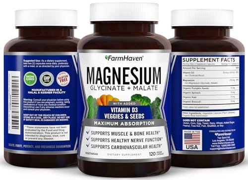 FarmHaven Magnesium Glycinate & Malate Complex w/Vitamin D3, 100% Chelated for Max Absorption- Bone Health, Nerves, Muscles, 240 Capsules, 120 Days - görsel 5