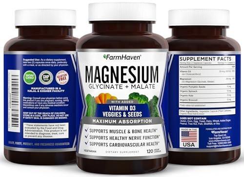 FarmHaven Magnesium Complex – Magnesium Glycinate & Malate w/Vitamin D3, 100% Chelated for Max Absorption, Vegetarian – Bone Health, Nerves, Muscles, 120 Capsules, 60 Days - görsel 4