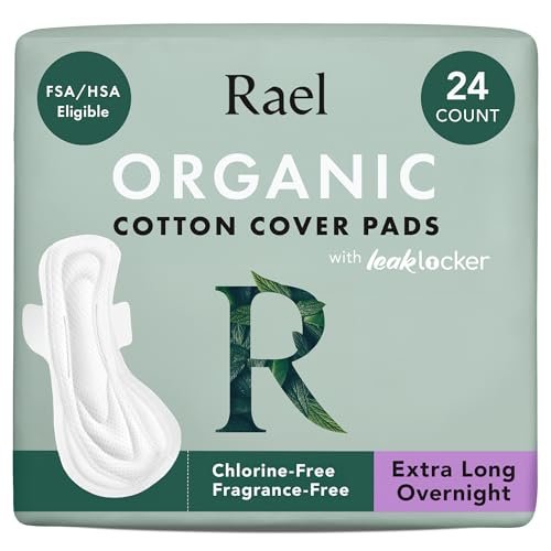 Rael Pads for Women, Organic Cotton Cover - Period Pads with Wings, Feminine Care, Sanitary Napkins, Ultimate Absorbency, Postpartum, Unscented, Ultra Thin (Extra Long Overnight, 24 Count) - görsel 2