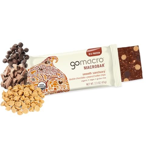 GoMacro MacroBar Organic Vegan Protein Bars - Double Chocolate + Peanut Butter Chips (2.3 Ounce Bars, 12 Count) - görsel 6