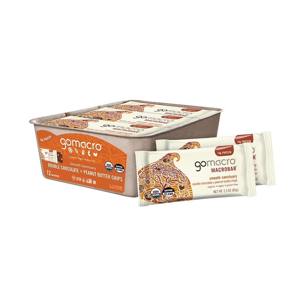 GoMacro MacroBar Organic Vegan Protein Bars - Double Chocolate + Peanut Butter Chips (2.3 Ounce Bars, 12 Count) - görsel 2