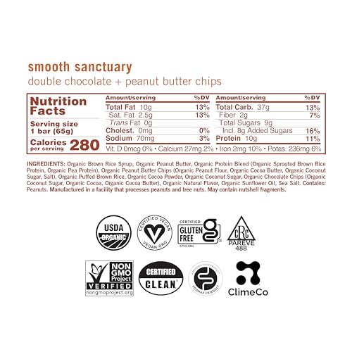 GoMacro MacroBar Organic Vegan Protein Bars - Double Chocolate + Peanut Butter Chips (2.3 Ounce Bars, 12 Count) - görsel 3