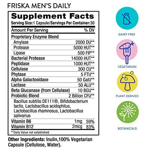 Friska Men’s Daily Digestive Enzymes for Men - Bloating & Gas Support with Probiotics, Helps Digest Heavy Meals, Dairy & Protein, Gut Health Support, 60 Capsules, Packaging May Vary - görsel 4