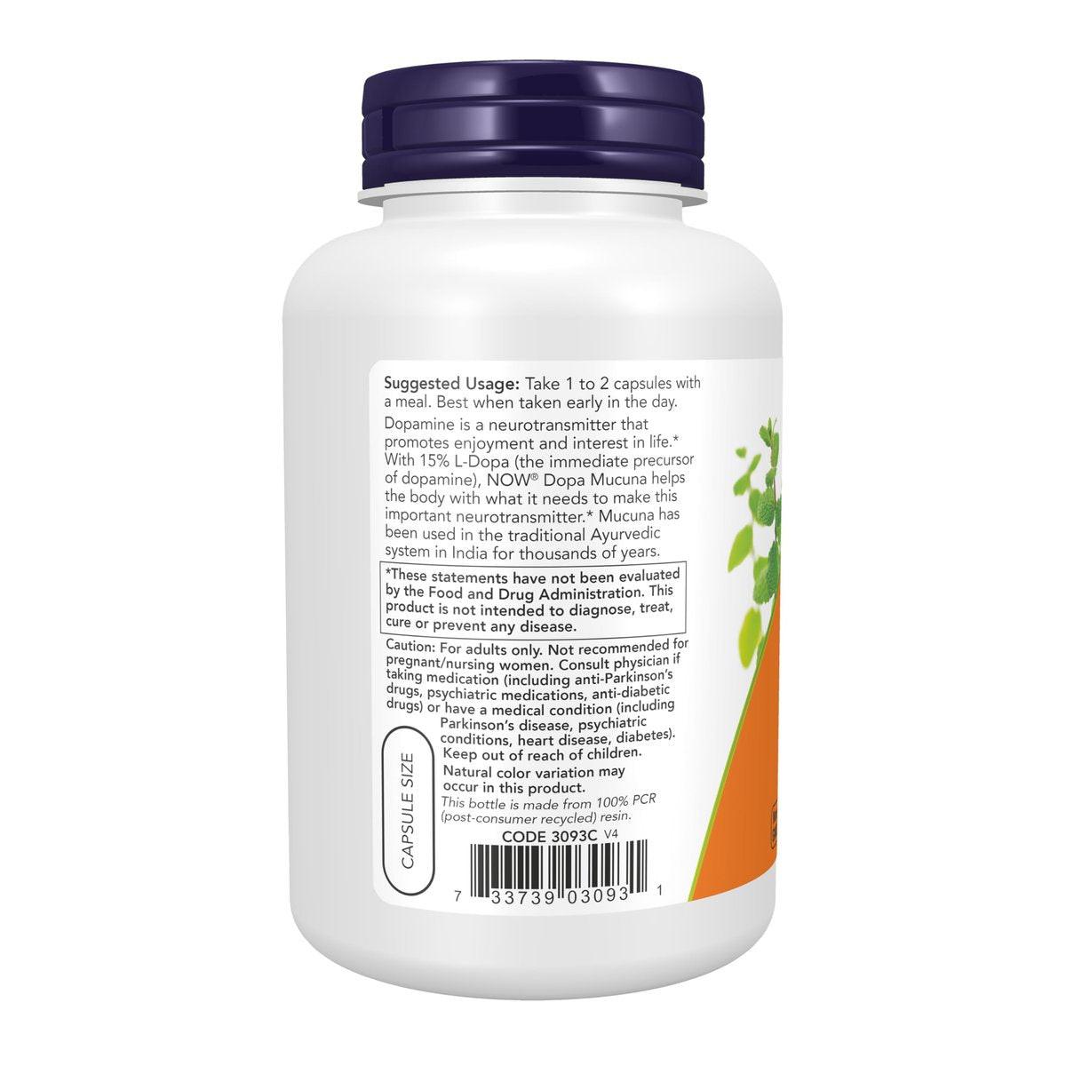 NOW Foods Supplements, DOPA Mucuna, Standardized Mucuna Extract with Naturally Occurring 15% L-Dopa, 180 Veg Capsules - görsel 1