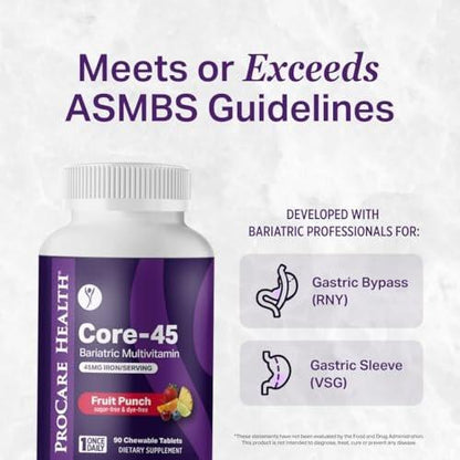Procare Health Bariatric Multivitamin with Iron 45mg Chewable (30 Tablets) - Fruit Punch Flavor Bariatric Multivitamin Chewable Pills for Gastric Bypass & Sleeve Gastrectomy Patients (01 Month Supply)