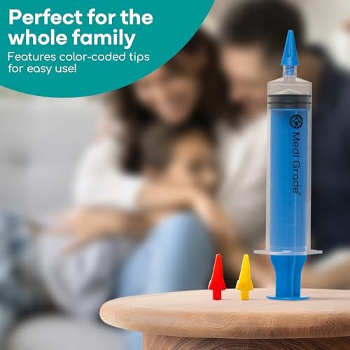 Medi Grade Ear Syringe Ear Wax Removal Kit with 3 Quad-Stream Tips - Ear Irrigation Flushing System - Ear Wax Cleaner to Improve Hearing Clarity and Aural Hygiene - Large Ear Wax Syringe - 2.03 fl oz - görsel 2