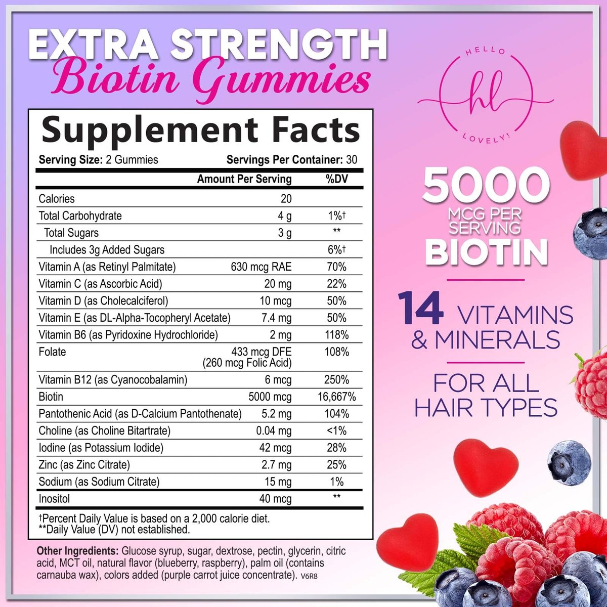 Hair Vitamins Gummies with Biotin 5000 mcg per Serving - Hair Growth Support with Vitamins E & C for Thicker, Stronger & Beautiful Hair - Hair Skin and Nails Vitamin, Gluten Free - 60 Gummies - görsel 3