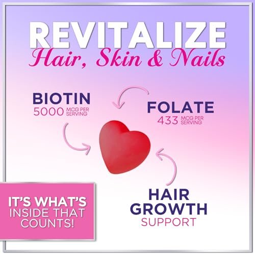Hair Vitamins Gummies with Biotin 5000 mcg per Serving - Hair Growth Support with Vitamins E & C for Thicker, Stronger & Beautiful Hair - Hair Skin and Nails Vitamin, Gluten Free - 60 Gummies - görsel 11