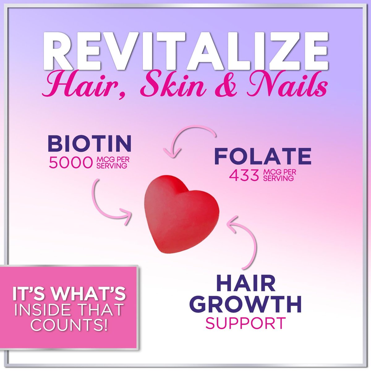 Hair Vitamins Gummies with Biotin 5000 mcg per Serving - Hair Growth Support with Vitamins E & C for Thicker, Stronger & Beautiful Hair - Hair Skin and Nails Vitamin, Gluten Free - 60 Gummies - görsel 9