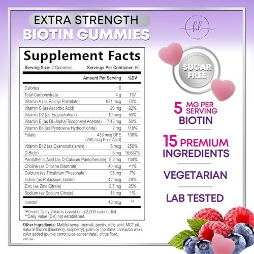 Hair Vitamins Gummies with Biotin 5000 mcg per Serving - Hair Growth Support with Vitamins E & C for Thicker, Stronger & Beautiful Hair - Hair Skin and Nails Vitamin, Gluten Free - 120 Gummies - görsel 4