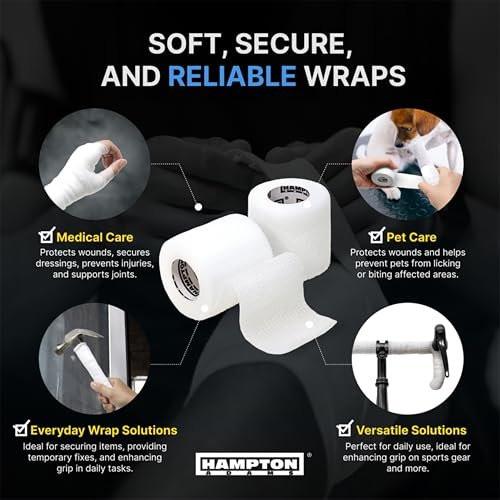 Hampton Adams Self Adhesive Bandage Wrap (14-Pack) | 15ft Each | Breathable Athletic Elastic Cohesive Bandage for Sports Injury Ankle Knee Wrist Sprains | As Seen on Shark Tank | White - görsel 10