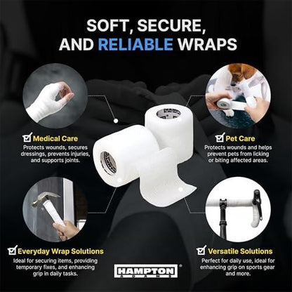 Hampton Adams Self Adhesive Bandage Wrap (14-Pack) | 15ft Each | Breathable Athletic Elastic Cohesive Bandage for Sports Injury Ankle Knee Wrist Sprains | As Seen on Shark Tank | White
