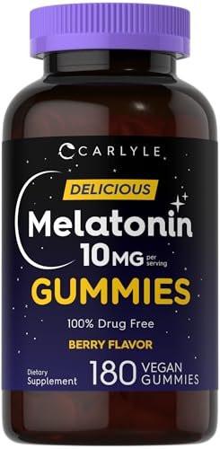 Carlyle Melatonin Gummies 10mg | 180 Count | Adult Drug Free Aid | Berry Flavor | Vegan, Non-GMO, Gluten Free Supplement