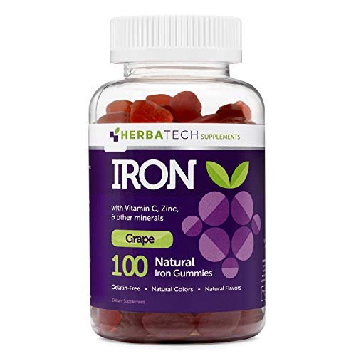 Iron Gummies for Adults and Kids, Chewable Multivitamin Supplement with Iron, Vitamin C, A, B, Zinc, Folic Acid, and Biotin (Grape Flavored) Vegan Safe, Made in The USA from HERBATECH - görsel 1