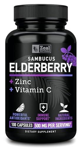 Zeal Naturals Max Strength Elderberry Capsules - 500mg, 100 Capsules | Sambucus Black Elderberry, Vitamin C, and Zinc | 3-in-1 Immune Support Supplement for Adults - görsel 9