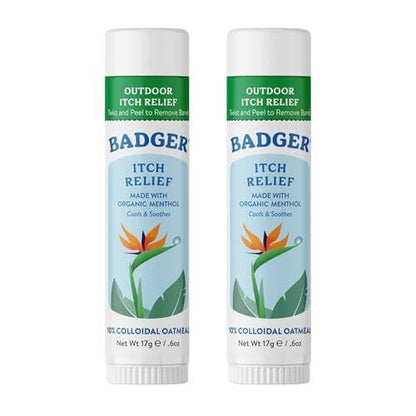 Badger Bug Bite Itch Relief Stick, Natural & Organic Anti Itch Cream for Bug Bites, Rashes & Poison Ivy, Fast Itchy Skin Relief After Bite, Works Great, Smells Great, Easy to Use, .6 oz, 2-Pack