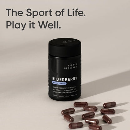 Sports Research® Elderberry Immune Support with Zinc, Ginger, Vitamin C & D3 - Vegan Friendly · Non-GMO · Gluten Free - 60 Veggie Capsules