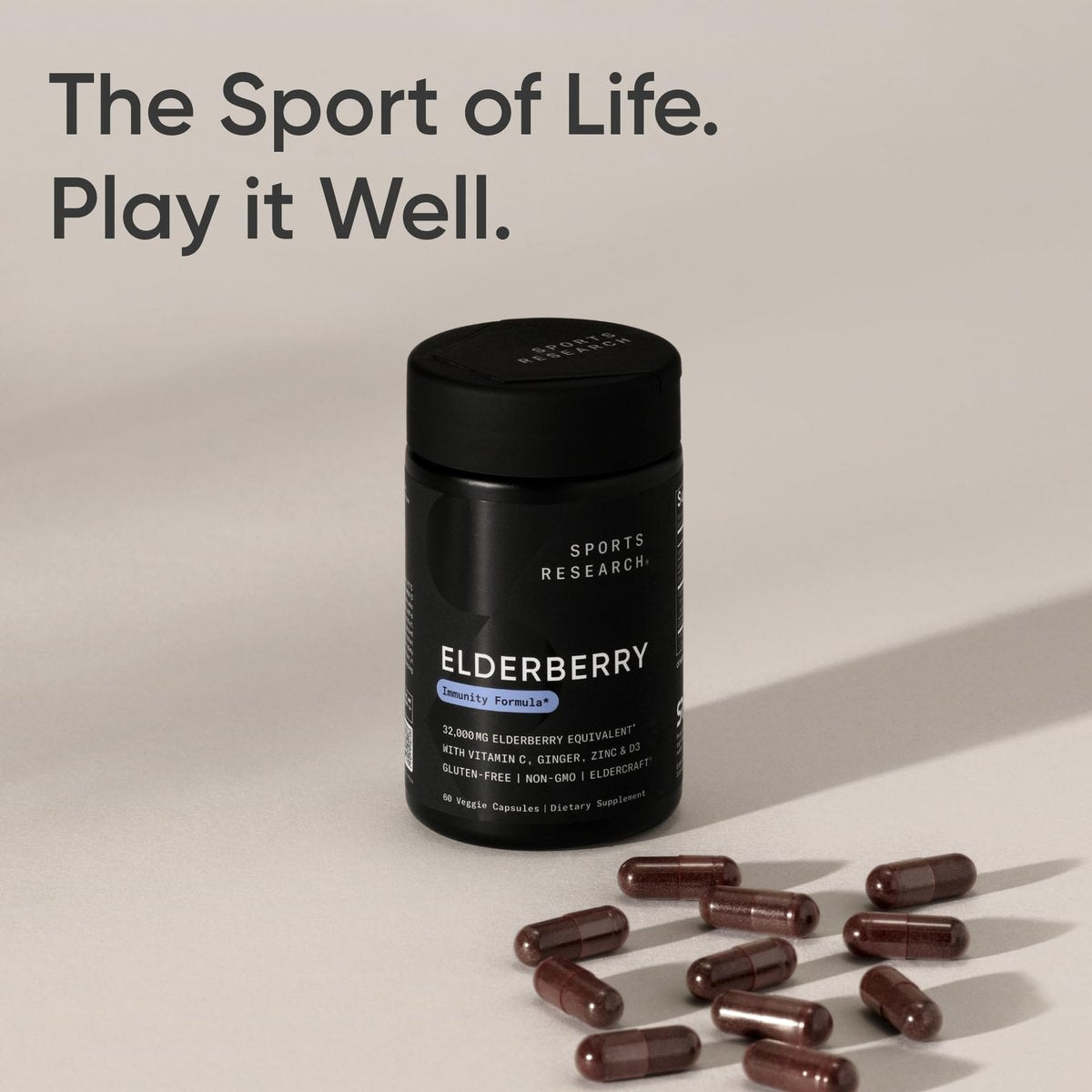 Sports Research® Elderberry Immune Support with Zinc, Ginger, Vitamin C & D3 - Vegan Friendly · Non-GMO · Gluten Free - 60 Veggie Capsules - görsel 9