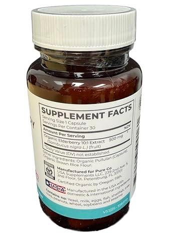 PURE CO Organic Elderberry 10:1 Extract 500mg Per 1 Capsule Serving - Vegan Black Elderberry Supplement for Immune Support, Allergy, Sinus Relief - Sambucus Nigra - 30 Caps - görsel 12