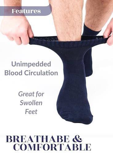 Hugh Ugoli Diabetic Socks for Men, Loose Ankle Socks Rayon, Extra-Wide, Thin, Seamless Toe and Non-Binding Top, 4 Pairs, Navy Blue, Shoe Size: 11-13
