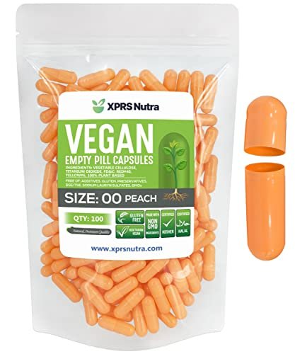 XPRS Nutra Size 00 Empty Capsules - 100 Count Empty Vegan Capsules - Vegetarian Empty Pills - DIY Vegetable Capsule Filling- Veggie Pill Caps (Peach) - görsel 2