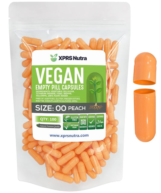 XPRS Nutra Size 00 Empty Capsules - 100 Count Empty Vegan Capsules - Vegetarian Empty Pills - DIY Vegetable Capsule Filling- Veggie Pill Caps (Peach)