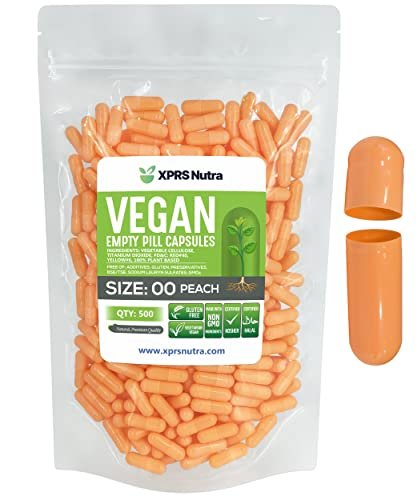 XPRS Nutra Size 00 Empty Capsules - 500 Count Empty Vegan Capsules - Vegetarian Empty Pills - DIY Vegetable Capsule Filling- Veggie Pill Caps (Peach) - görsel 2