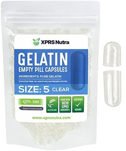 XPRS Nutra Size 5 Empty Capsules - 500 Count Very Small Clear Empty Gelatin Capsules - Pills DIY Capsule Filling - Fillable Pill Gel Caps for Do-It-Yourself Vitamin Supplements
