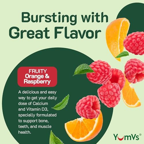 YumVs Calcium 500mg with Vitamin D3 - Raspberry & Orange Flavor Calcium Vitamin D Gummies, Chewable Calcium Supplement for Kids & Adults, Kosher Halal Gluten Free (60 Count) - görsel 12