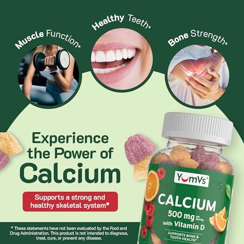 YumVs Calcium 500mg with Vitamin D3 - Raspberry & Orange Flavor Calcium Vitamin D Gummies, Chewable Calcium Supplement for Kids & Adults, Kosher Halal Gluten Free (60 Count) - görsel 11