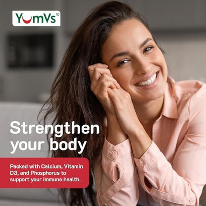 YumVs Calcium 500mg with Vitamin D3 - Raspberry & Orange Flavor Calcium Vitamin D Gummies, Chewable Calcium Supplement for Kids & Adults, Kosher Halal Gluten Free (60 Count)