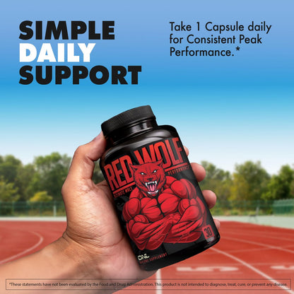 ONL Red Wolf Testosterone Booster for Men - Ultimate Male Enhancing and Fertility Supplements for Vitality, Muscle Growth & Energy with Tongkat Ali, Horny Goat Weed, Maca - 1 Month's Supply