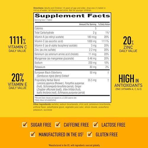 Airborne Elderberry + Zinc & Vitamin C Effervescent Tablets, Immune Support Supplement with Powerful Antioxidant Vitamins A C E, 20 Fizzy Drink Tablets, Elderberry Flavor - görsel 1