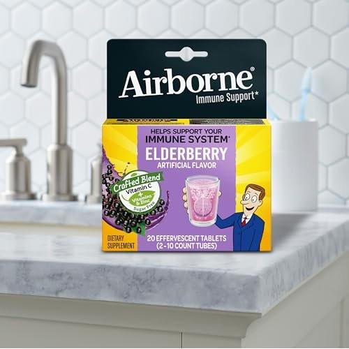 Airborne Elderberry + Zinc & Vitamin C Effervescent Tablets, Immune Support Supplement with Powerful Antioxidant Vitamins A C E, 20 Fizzy Drink Tablets, Elderberry Flavor - görsel 5