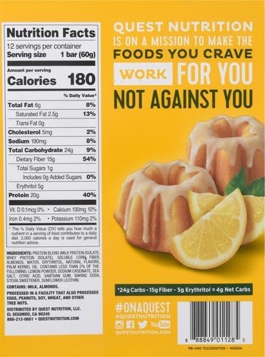 Quest Nutrition Lemon Cake Protein Bars, – Size: 2.12 oz (60g) per bar, 12 bars per box – Image 7