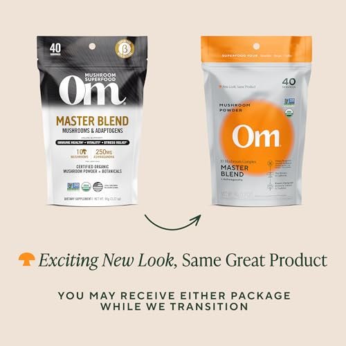 Om Master Blend Mushroom Powder – Organic Mushroom Supplement with 10 Mushrooms and Ashwagandha - Support Immunity, Gut Health & Stress Relief, 3.17 oz (40 Servings) - görsel 3