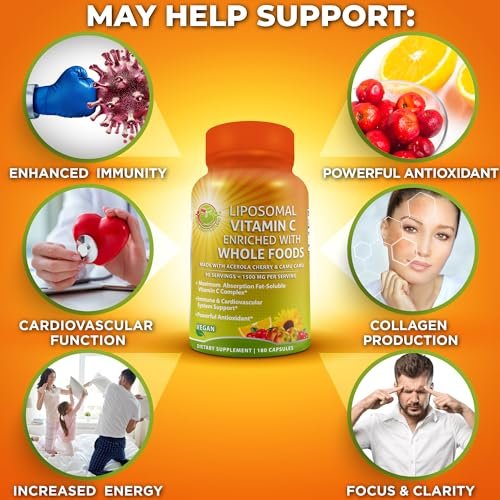 Liposomal Vitamin C Capsules - 1500mg - Made with Organic Acerola Cherries & Camu Camu, High Potency Vitamin C Liposomal - Immune Support Supplement, Enhanced Absorption & Bioavailability - 180 Count - görsel 3